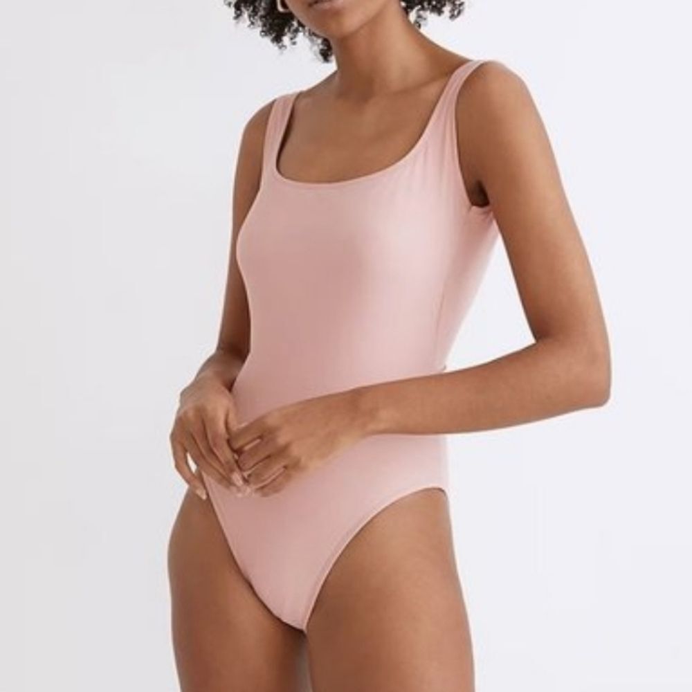Madewell Second Wave Square-Neck Tank One-Piece Swimsuit Pink Icing size x small